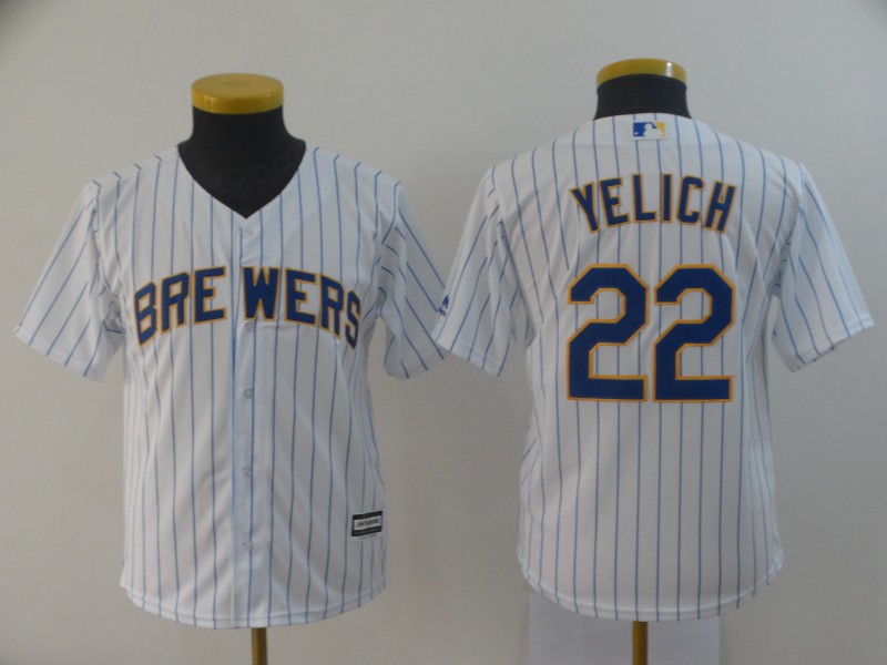 Youth Milwaukee Brewers #22 Christian Yelich White Cool Base Stitched MLB Jersey